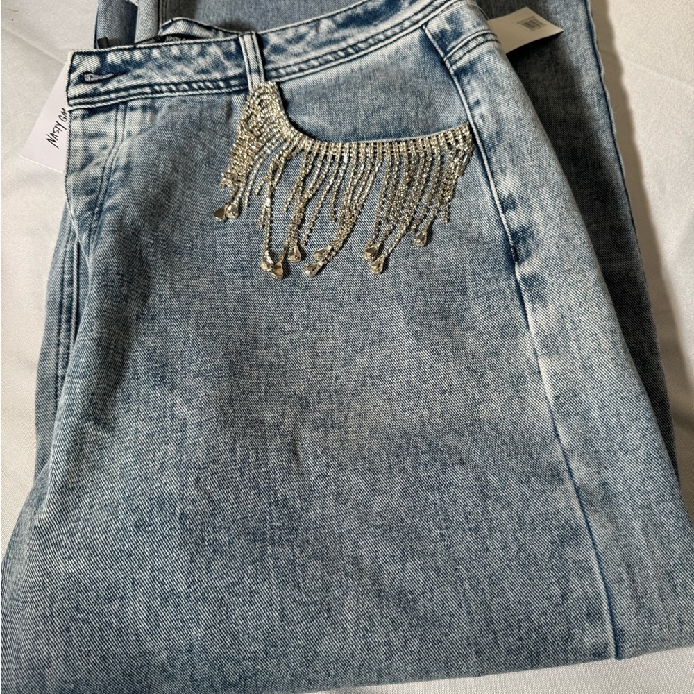 Stylish Blue Jeans with Fringe Detail